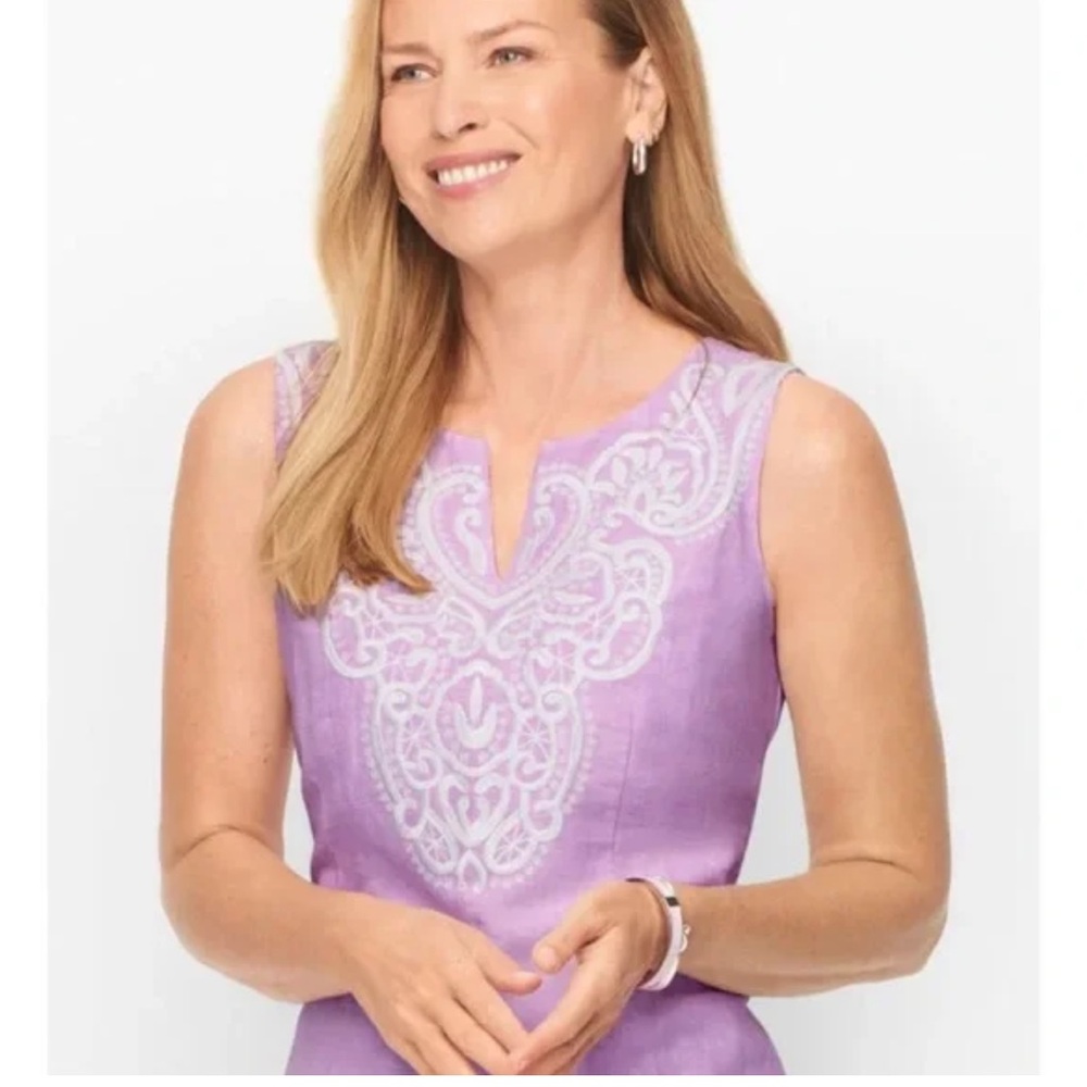 Talbots Embroidered Linen Shift Dress in Purple Size 8 - Picture 2 of 10